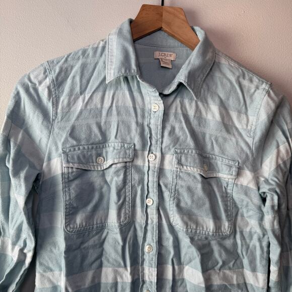 J. Crew Women's Cotton Button Striped Flannel Shirt Light Blue Size X-Small - Picture 2 of 6